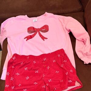 Art Class Pink and Red girls bow Pajama Set